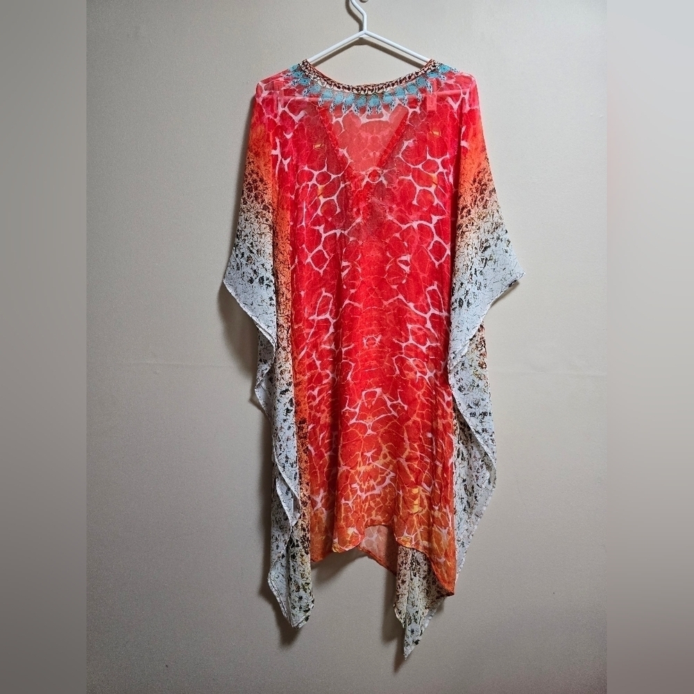 True colors sheer cover up color orange with rhinestones embellishment one size - Picture 6 of 8